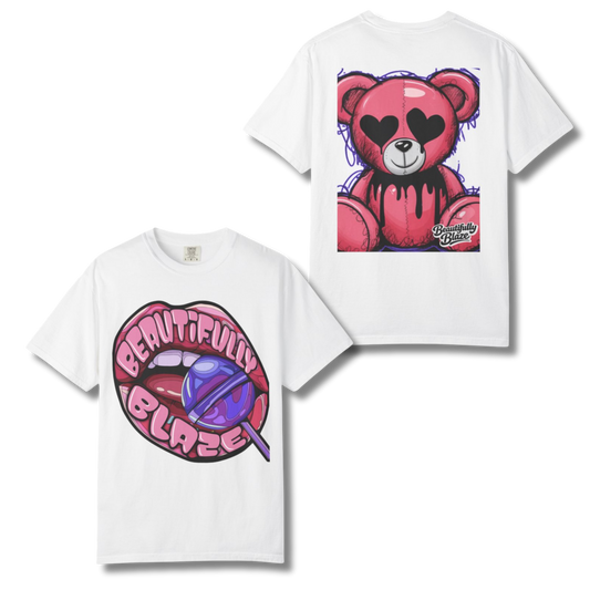 Candy Lips Graphic Tee (Front & Back) – Heartbreak Teddy Streetwear Shirt | Beautifully Blaze